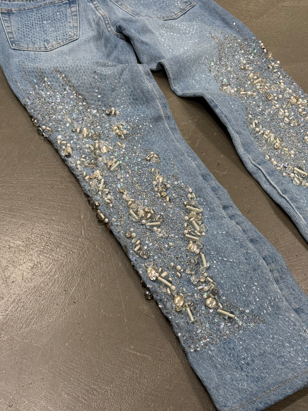 1999 Roberto Cavalli crystal embellished denim straight jeans