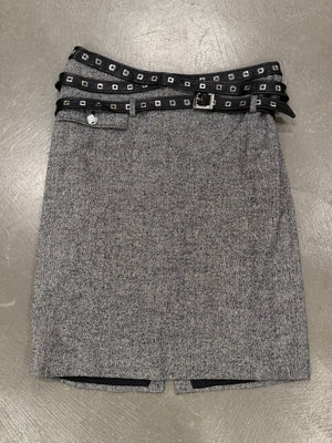 2000s Gianni Versace bondage studded wool skirt
