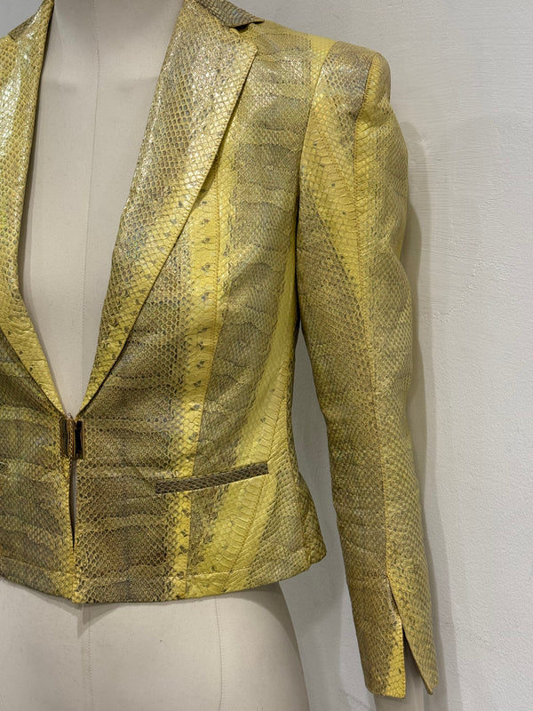 S/S2001 Roberto Cavalli iridescent rainbow snake cropped leather blazer