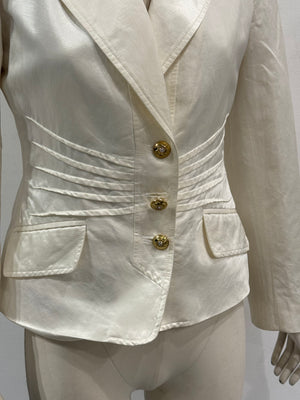 2000s Roberto Cavalli ivory satin tailored blazer