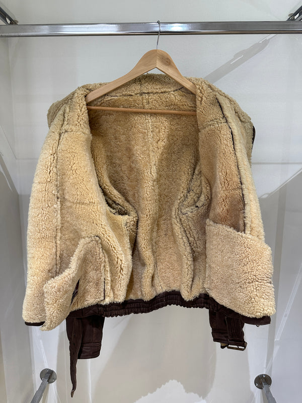 1980s Giorgio Armani oversized double zipper shearling jacket