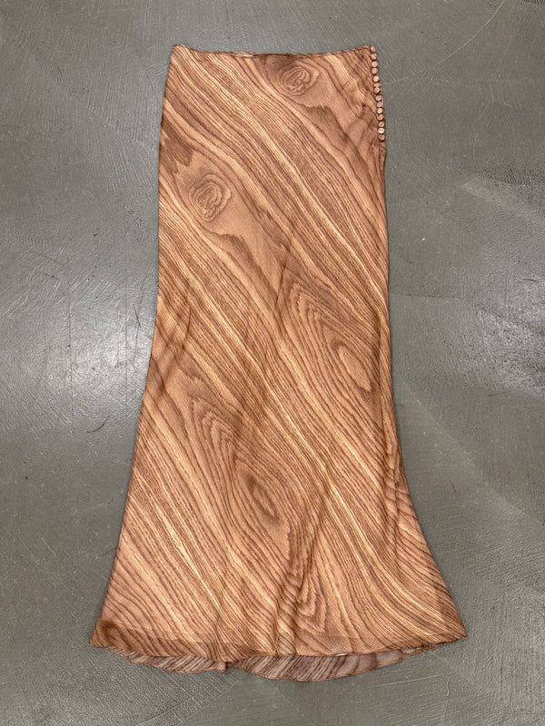 2000s John Galliano woodgrain print silk skirt
