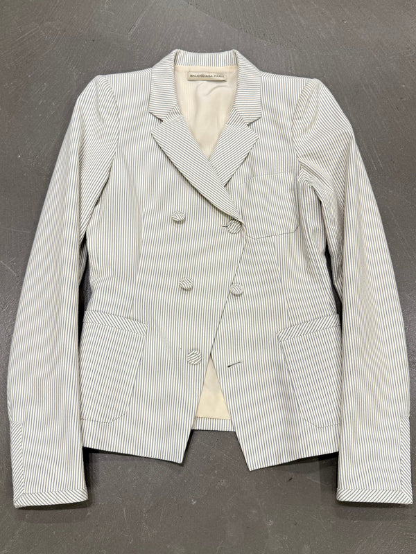 2009 Balenciaga by Nicolas Ghesquière pinstripe asymmetric double breasted blazer