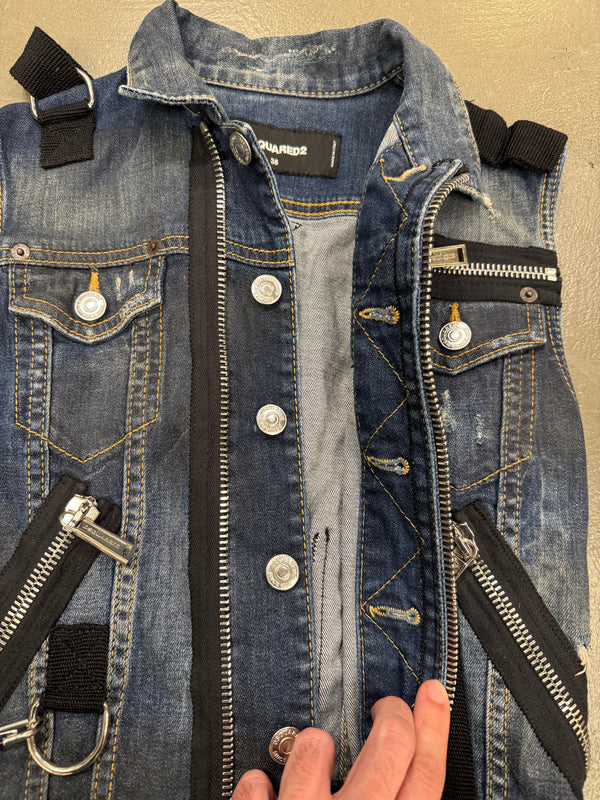 2016 Dsquared2 bondage straps zipper denim vest