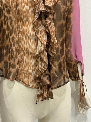 2002 Cavalli leopard print ruffled blouse