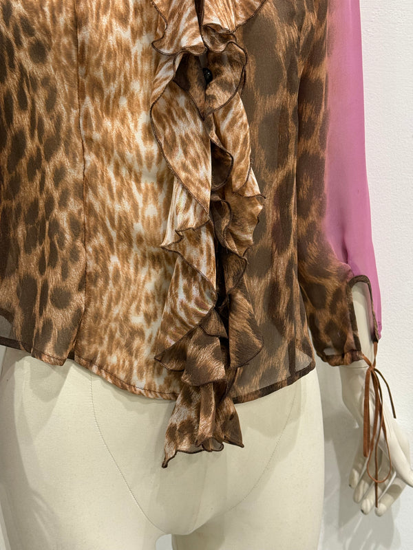 2002 Cavalli leopard print ruffled blouse