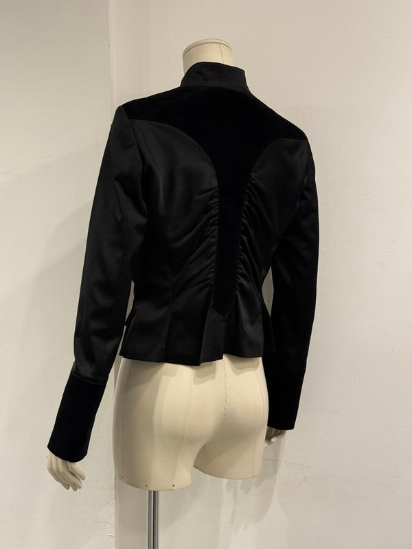 2000s Roberto Cavalli ruched velvet trimmed jacket