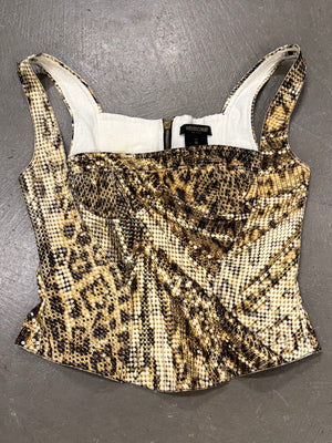2003 Roberto Cavalli pixel leopard print corset