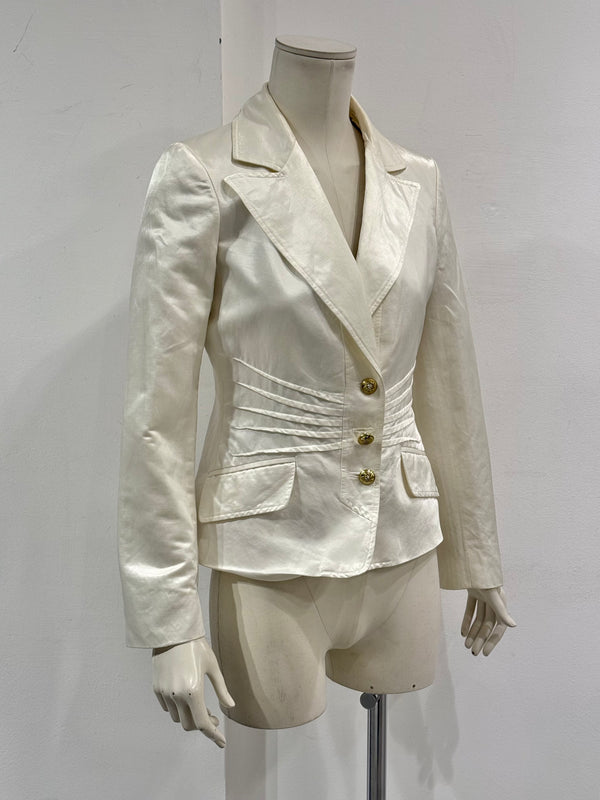 2000s Roberto Cavalli ivory satin tailored blazer