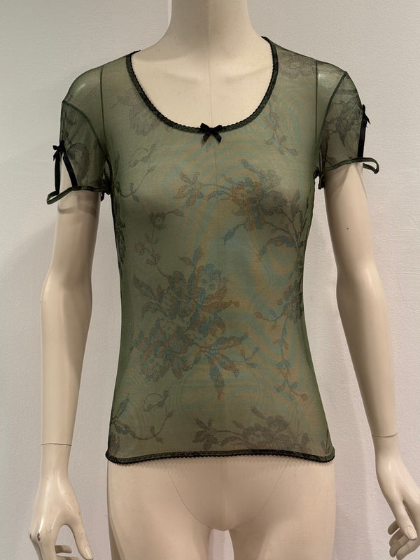 2000s Roberto Cavalli floral print mesh top