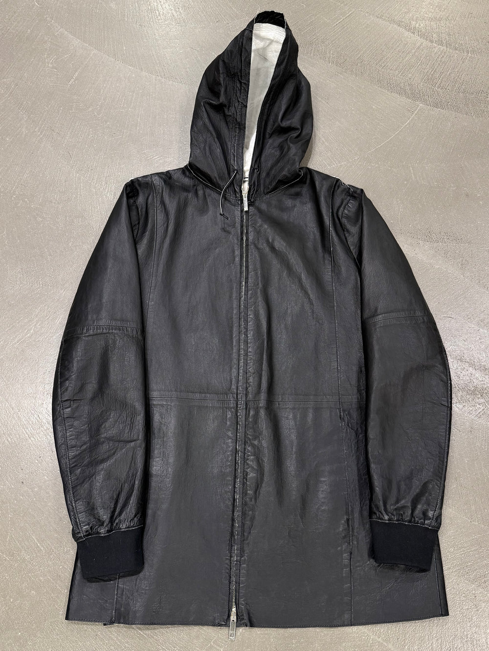2012 Emporio Armani black leather hooded jacket
