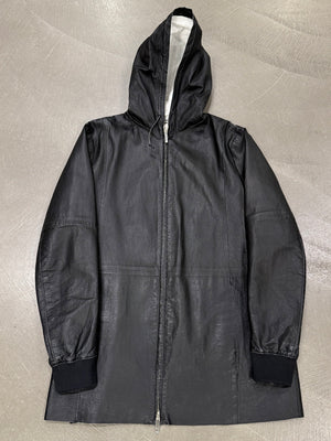 2012 Emporio Armani black leather hooded jacket