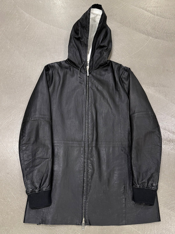 2012 Emporio Armani black leather hooded jacket