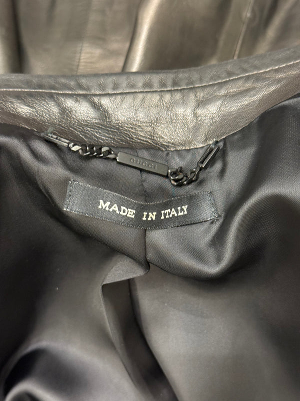 2001 Gucci by Tom Ford black leather tie waist jacket