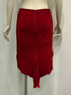 Roberto Cavalli red suede leather skirt