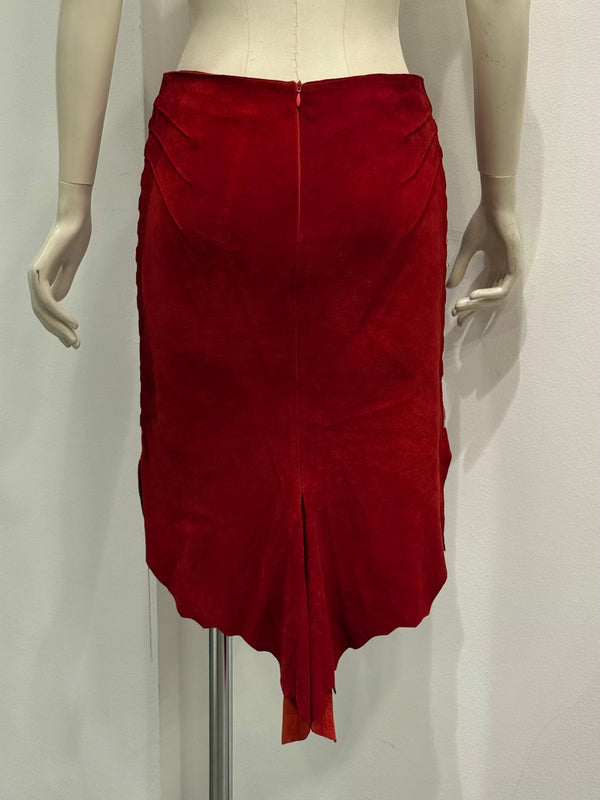 Roberto Cavalli red suede leather skirt