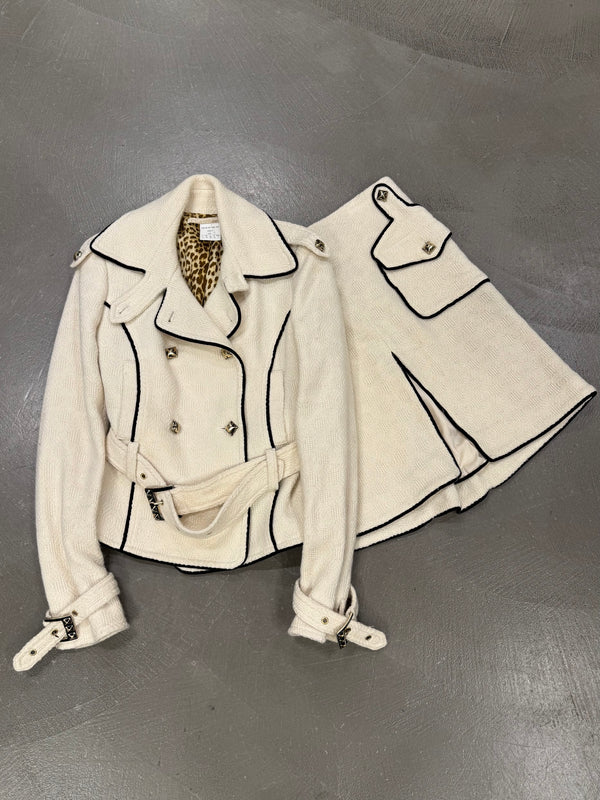 2000s Roberto Cavalli tweed set jacket & skirt