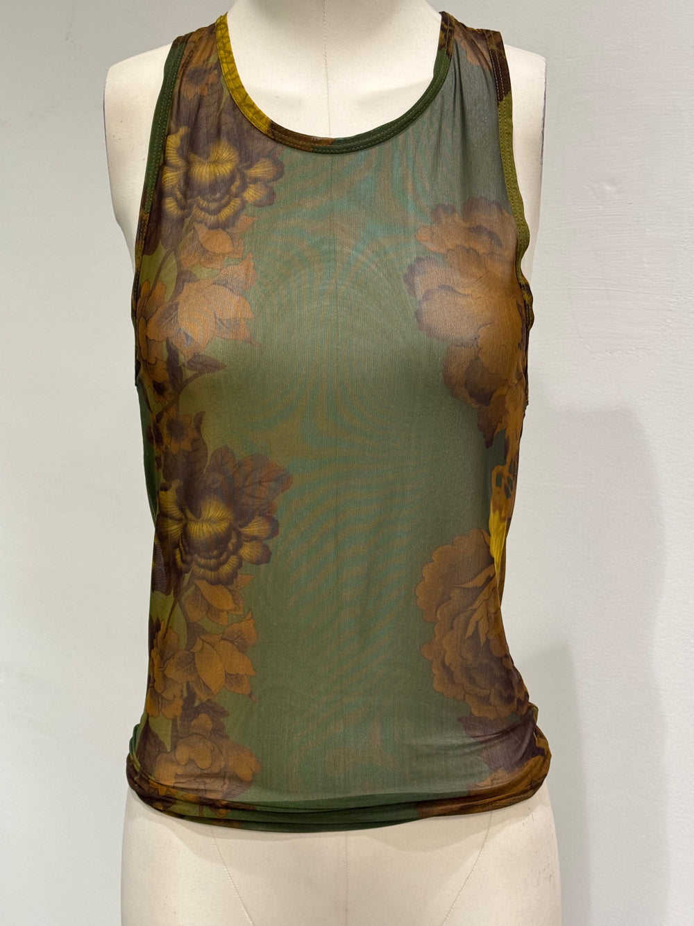 S/S1999 Gucci by Tom Ford floral sheer mesh tank