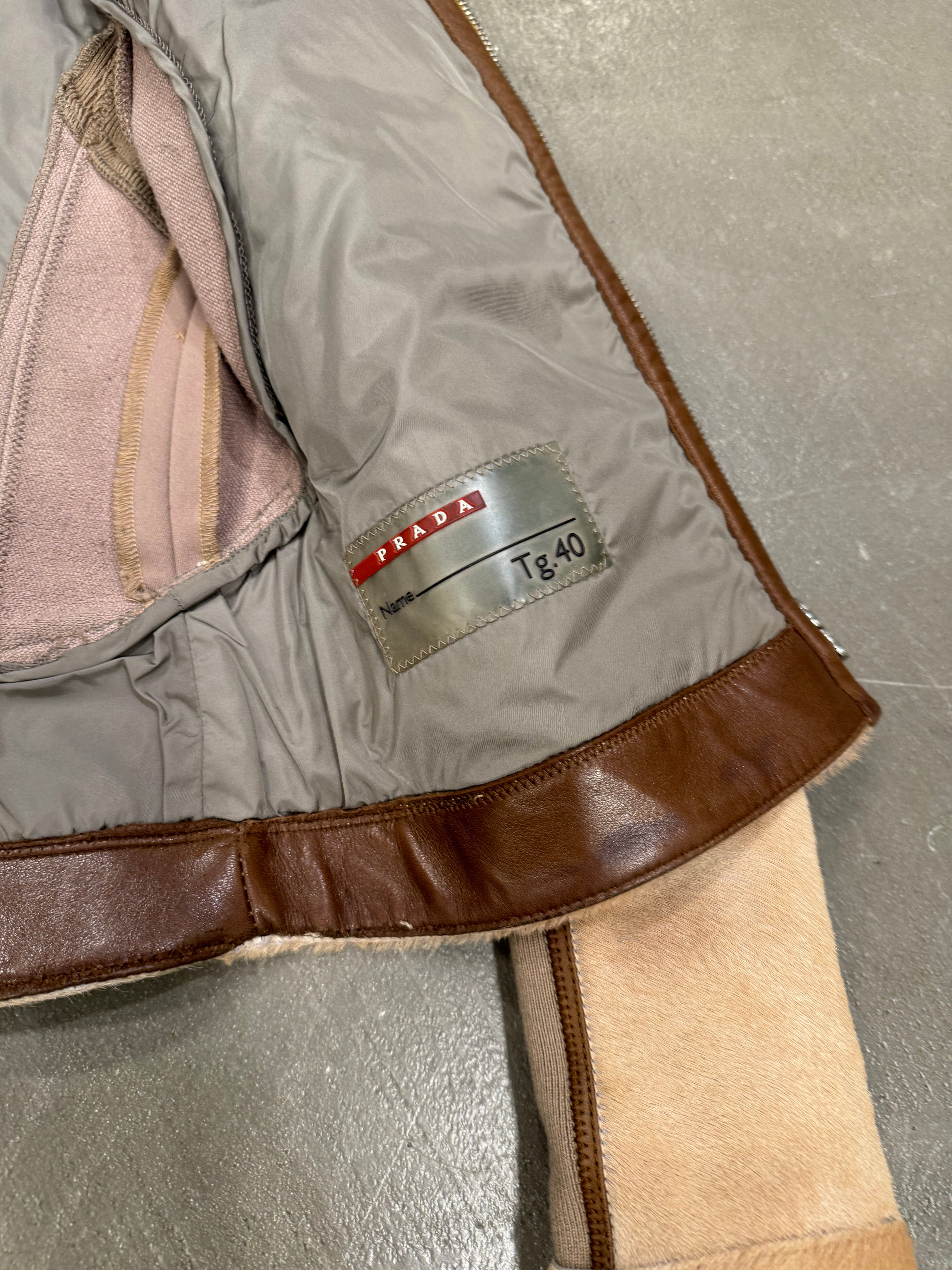 2000s Prada pony hair hybrid leather biker jacket