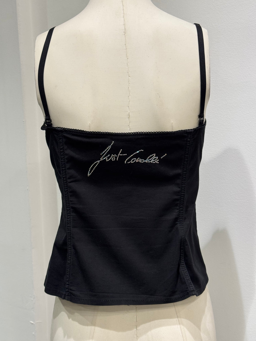2000s Cavalli Swarovski logo corset top
