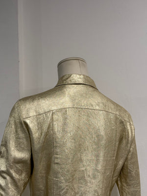 2000s Roberto Cavalli metallic gold leather shirt