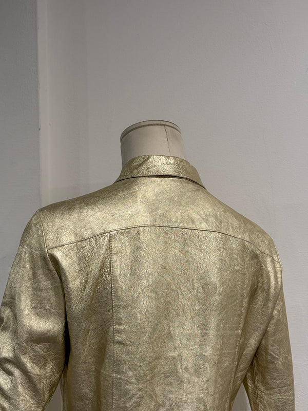 2000s Roberto Cavalli metallic gold leather shirt