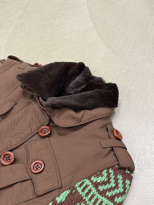 2005 Christian Dior by John Galliano knit sleeve hybrid jacket with fur lining