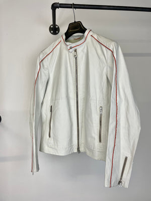 2000s Prada Red Line moto white leather jacket