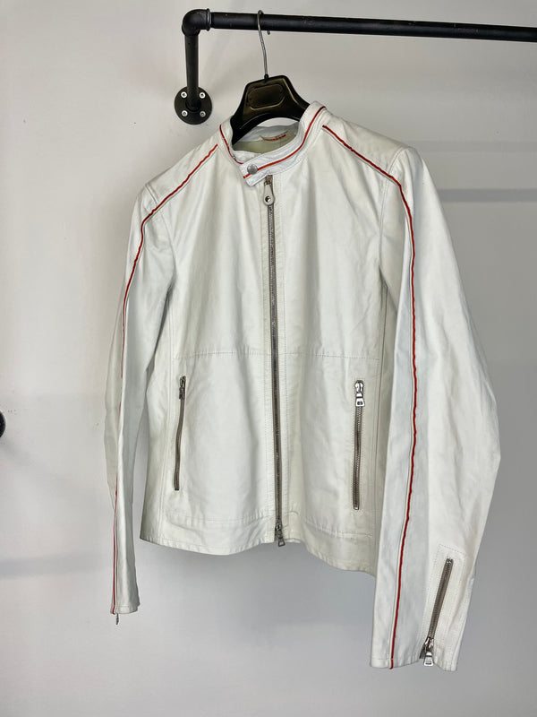 2000s Prada Red Line moto white leather jacket