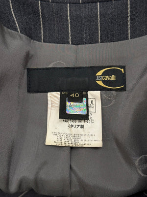 2000s Cavalli pinstripe cropped blazer and trousers suit