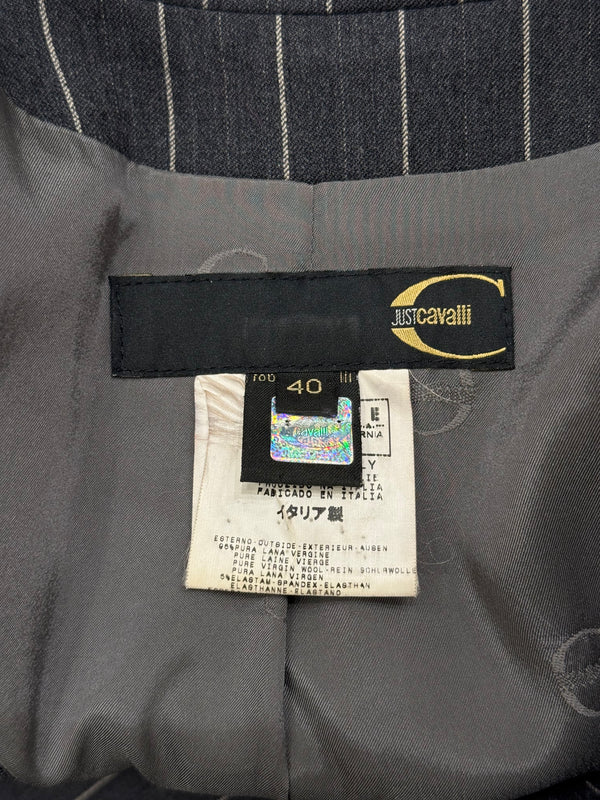 2000s Cavalli pinstripe cropped blazer and trousers suit