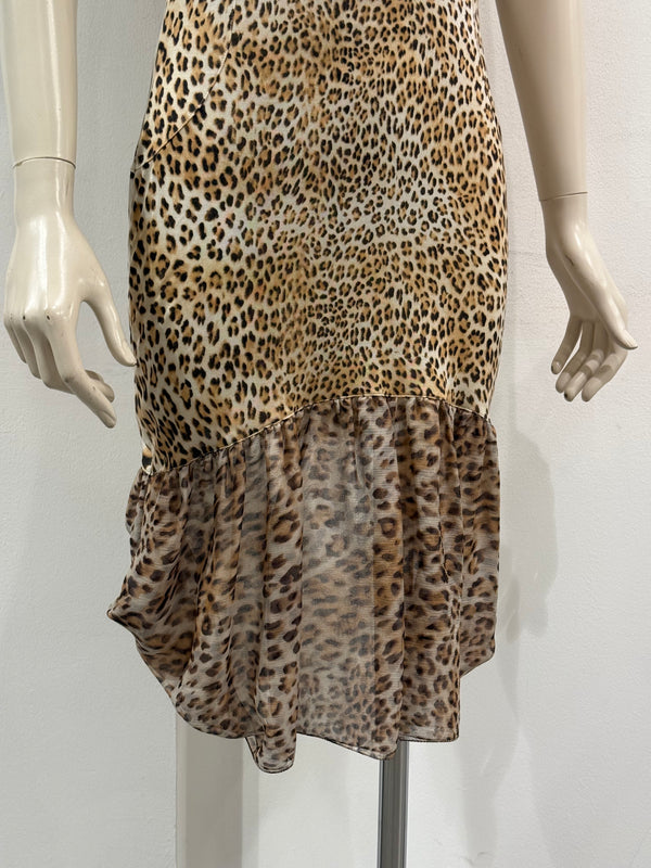 2000s Roberto Cavalli leopard print lace-trim dress