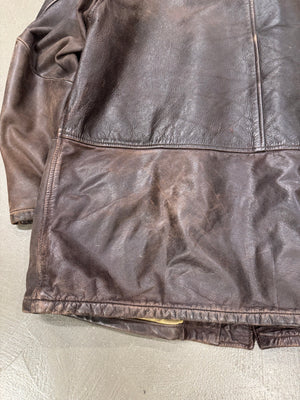 1990s Armani trashed faded heavy leather coat