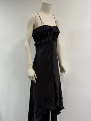 2000s Roberto Cavalli silk ruffled high-low evening dress