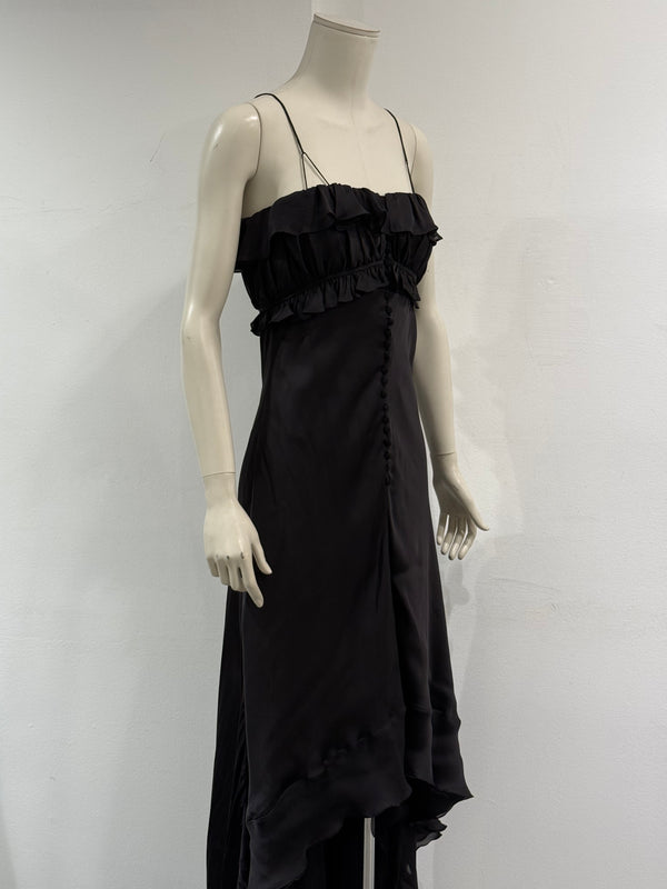 2000s Roberto Cavalli silk ruffled high-low evening dress