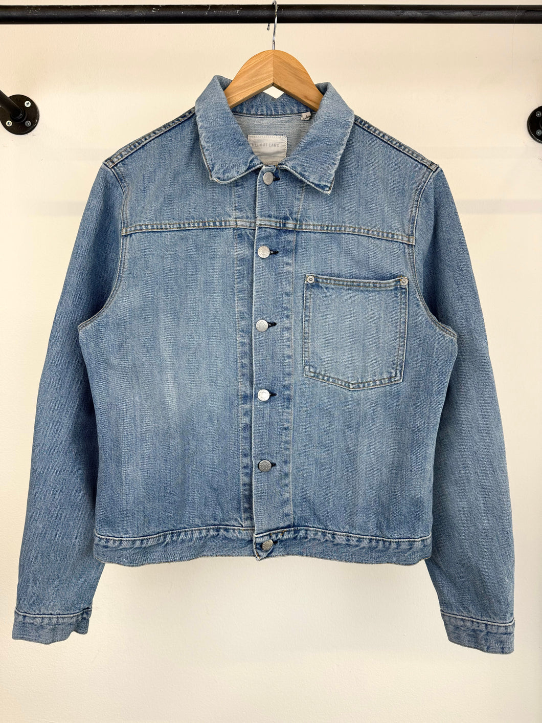 1990s Helmut lang vintage sanded 1 pocket denim jacket