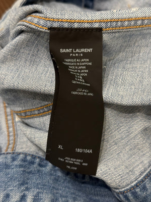 2020 Saint Laurent light wash distressed denim trucker jacket