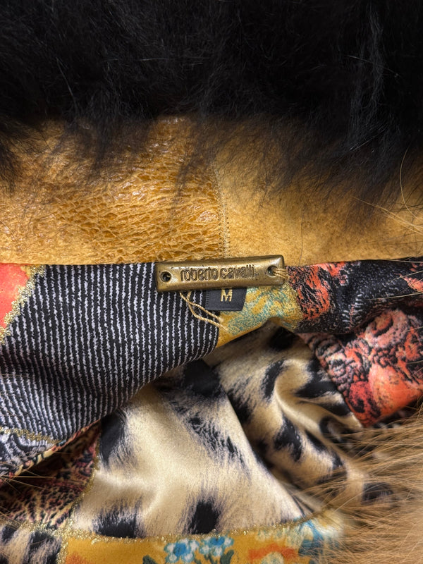 A/W2002 Roberto Cavalli fox fur distressed leather long coat
