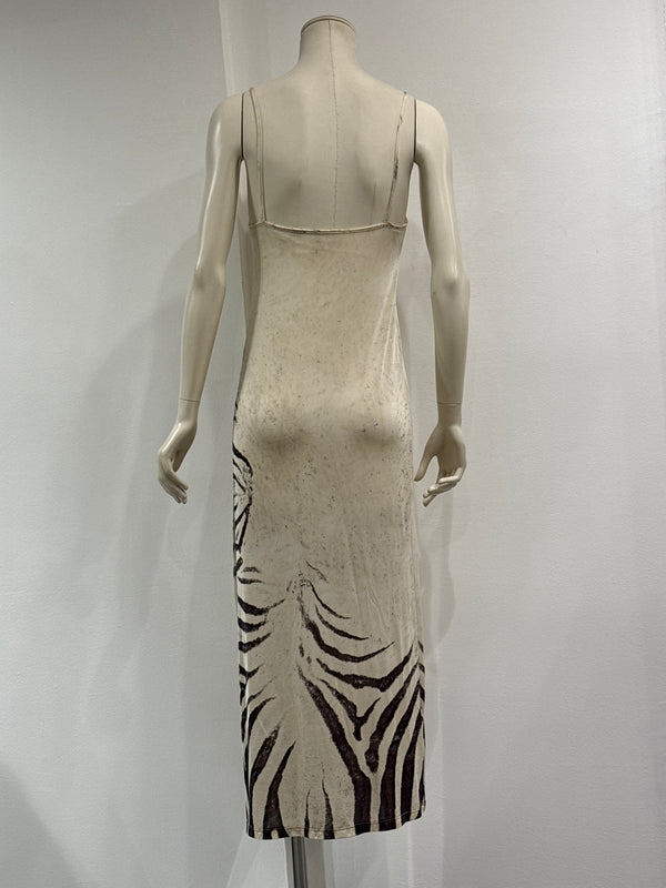 1999 Roberto Cavalli runway zebra print maxi dress