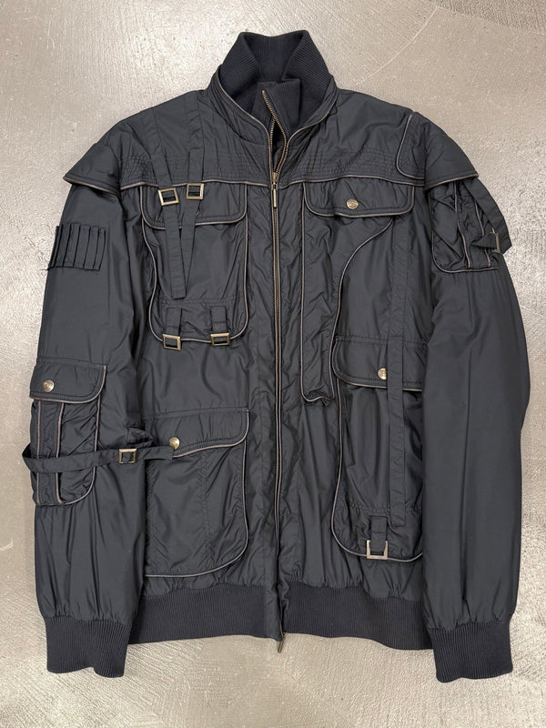 2000s Roberto Cavalli soldier parachute bondage bomber jacket