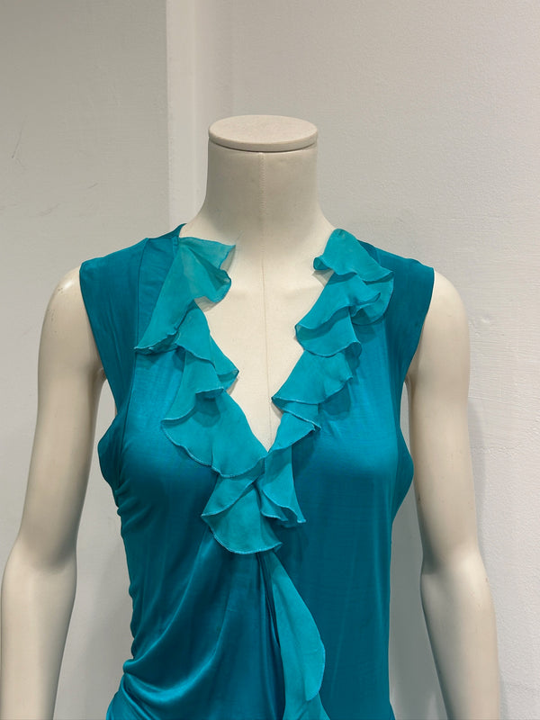 S/S2006 Roberto Cavalli ruffled wrap midi dress