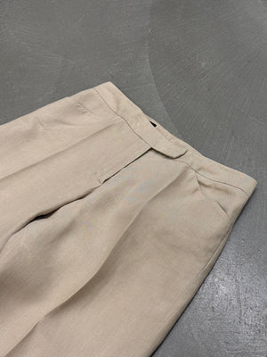 Giorgio Armani beige linen wide leg tailored trousers
