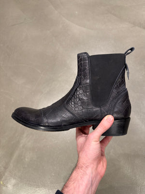 2000s Cavalli faux crocodile leather chelsea leather boots