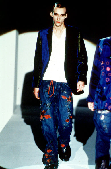 AW1999 Gucci by Tom Ford floral embroidered denim