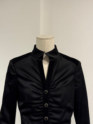 2000s Roberto Cavalli ruched velvet trimmed jacket