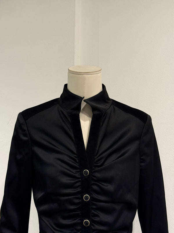 2000s Roberto Cavalli ruched velvet trimmed jacket