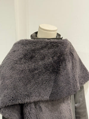 1980s Gianni Versace shearling leather cape jacket with layered construction scarf