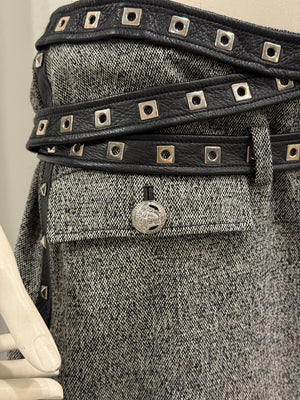 2000s Gianni Versace bondage studded wool skirt