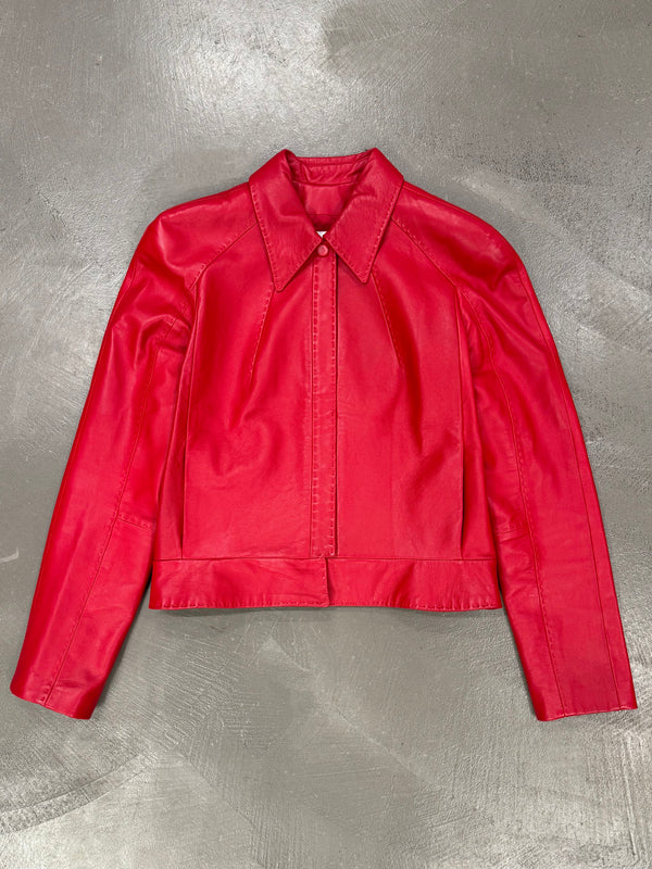 2000s Mugler red leather jacket