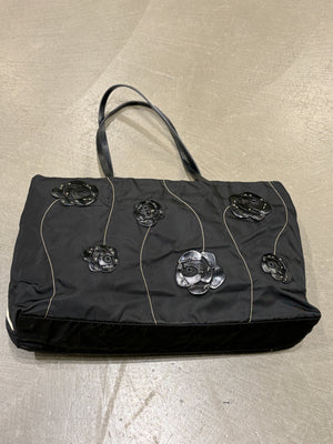 2000 Prada floral appliqué nylon tote bag